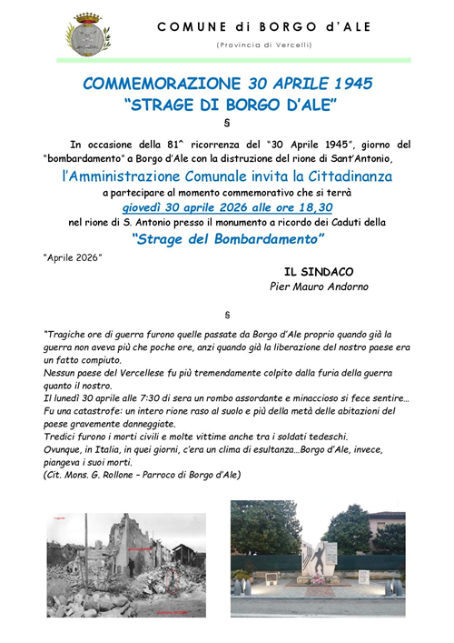 Commemorazione 30 aprile 19145 "Strage di Borgo d'Ale"