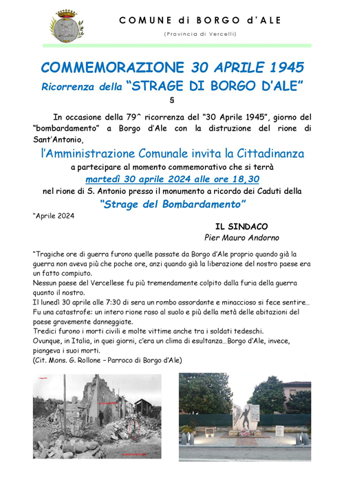 Commemorazione 30 aprile 1945 " - Ricorrenza della "Strage di Borgo d'Ale"